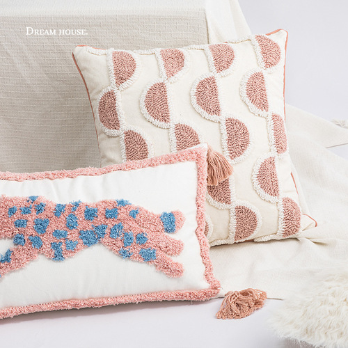 American light luxury tufted pillow, fresh pink ins style living room sofa bedside pillow model room bed and breakfast cushion
