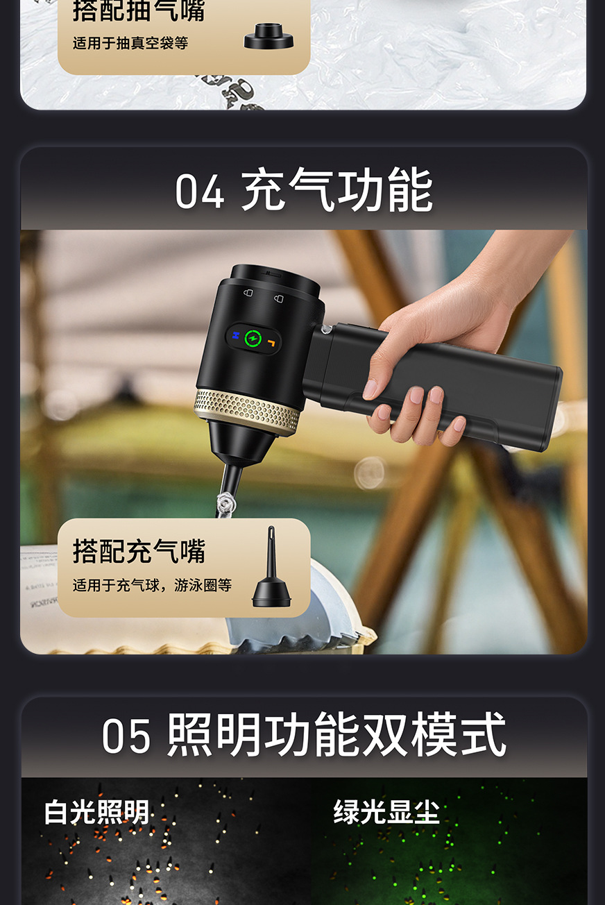 Car Vacuum Cleaner, Car Handheld Brushless Vacuum Cleaner, Wireless Dust Collector for Motorcycles, Suction and Blowing Dual-Purpose Pet Hair Collector