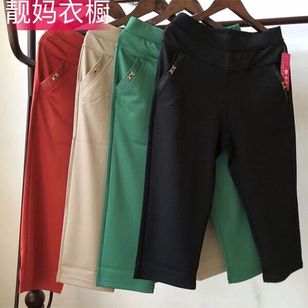 Summer Thin Mom-Style Casual Pants for Middle-Aged and Elderly Women, Elastic Waistband Shorts, Versatile Leggings
