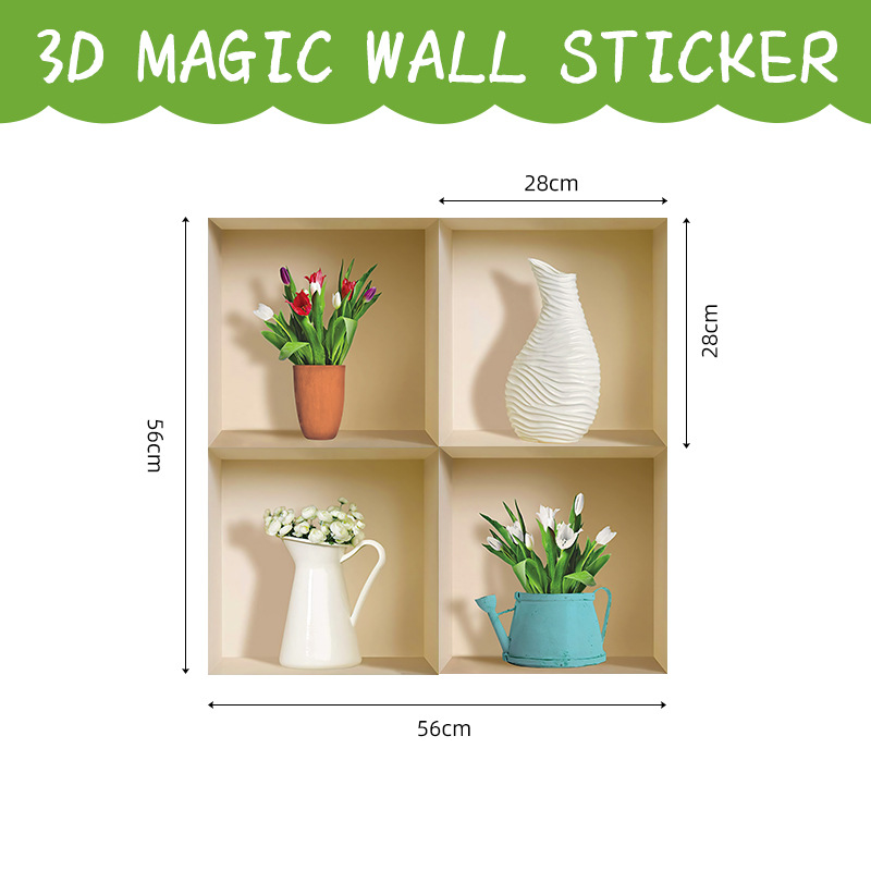 3 D Three-dimensional Vase Wall Stickers Living Room Porch Home Decoration Flowerpot Stickers Plant Flowers Self-adhesive Fake Window Stickers P V C