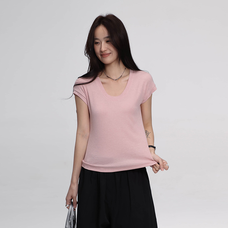 Umi Thirteen Lines Women's Clothing 2026 Summer New Short Sleeve T-Shirt Korean Style Pink Flutter Sleeve Base Shirt Top for Women Umi Thirteen Lines Women's Clothing 2026 Summer New Short Sleeve T-Shirt Korean Style Pink Flutter Sleeve Base Shirt Top for Women