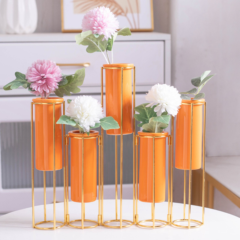 Creativo florero de cerámica de vidrio hidropónico flor seca planta verde floral decoración de hierro sala de estar mesa de comedor TV decoración del gabinete