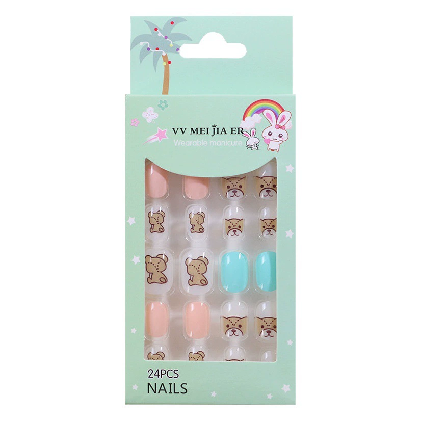 Маникюрный маникюр с принтом медведя в штучной упаковке, большие детские носимые ногти, накладные ногти из АБС-пластика