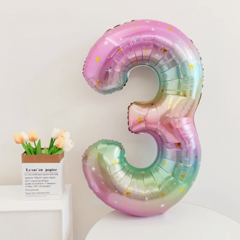 40inch アルミフィルムデジタルバルーン ベビーブルーピンク 女の子の誕生日シーンの装飾 ベビー123歳の誕生日の装飾|undefined