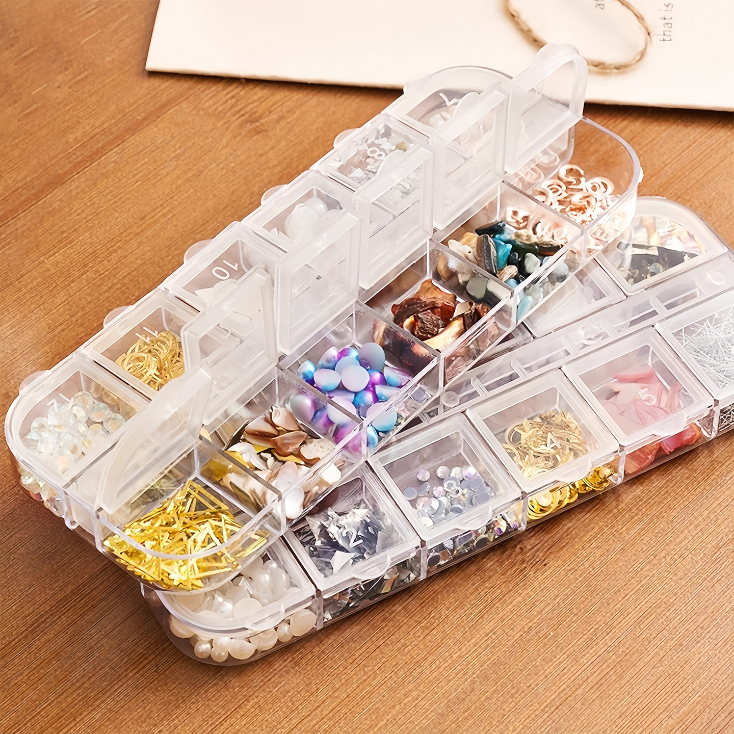 12-Compartment Large-Capacity Nail Polish Storage Box Rectangular Dust-Proof Ring Jewelry Plastic Box with Lid Separated Nail Polish Box