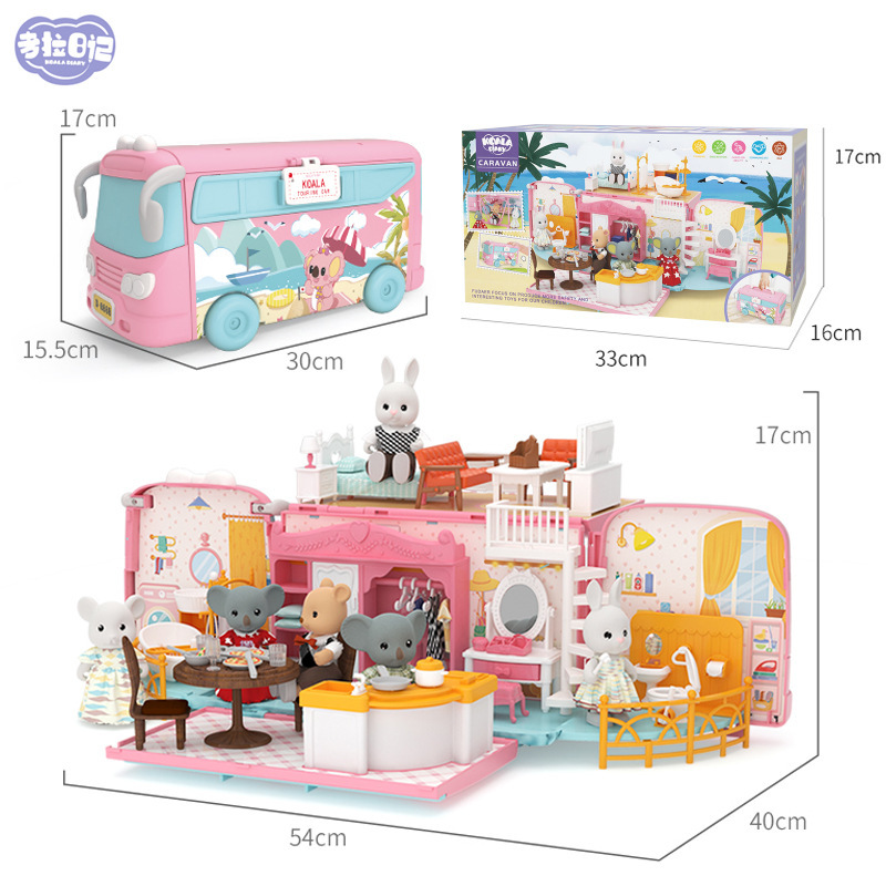 Koala Diary Bus Casa de juegos Chica Sorpresa Variedad Koala RV Niños Simulación Casa de muñecas Juguetes de escena