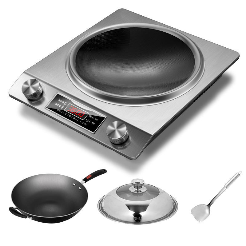 Cocina de inducción para uso doméstico, nuevo modelo con superficie cóncava, alta potencia para cocinar, estufa comercial a batería, juego completo para uso doméstico con olla, estufa de fuego potente.