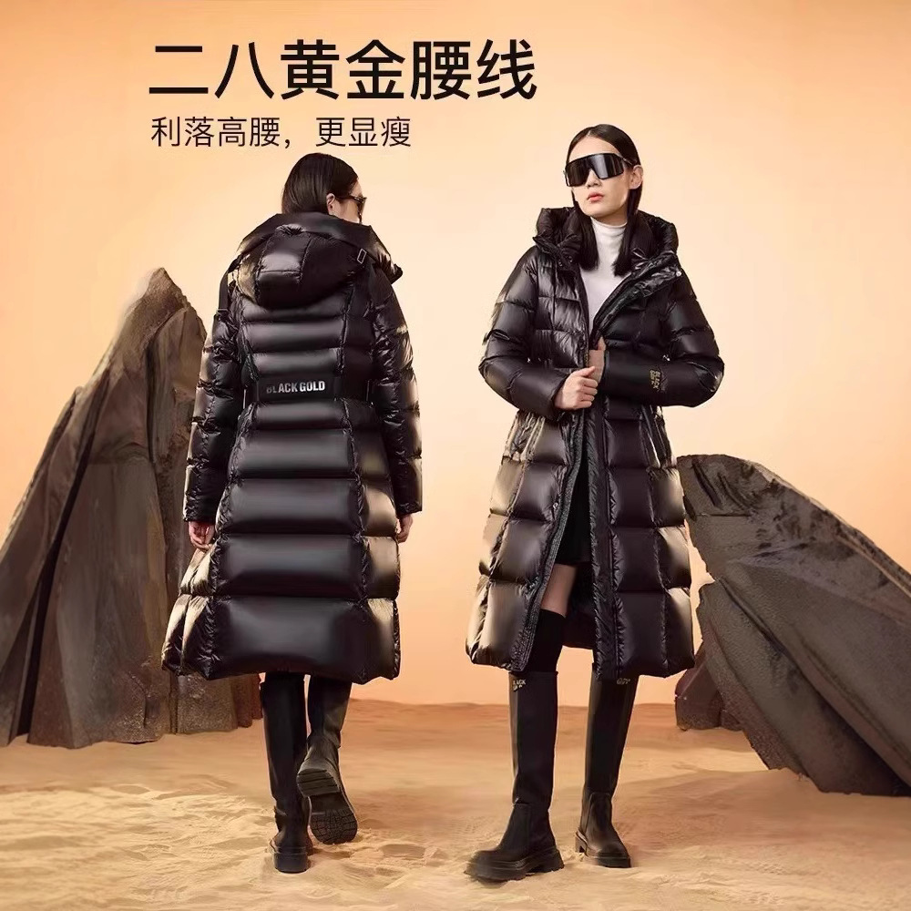 New Black Gold Goose down Jacket Queen 3.0 Nine-Panel Waist-Cinching High-End Slimming Mid-Length Thickened Goose down Jacket for Women