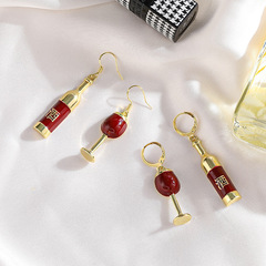 Chinese-style red wine bottle asymmetrical ear hook fashionable and grand New Year earring personalized unique fashionable earrings accessories