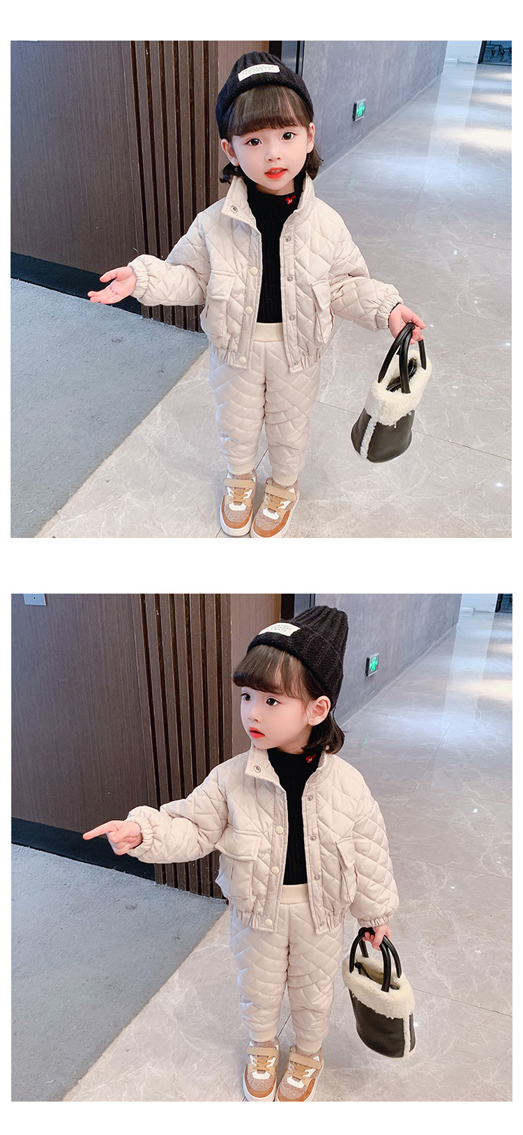 Girls' casual set for primary and secondary school children's winter insulation cotton jacket_voghion.com