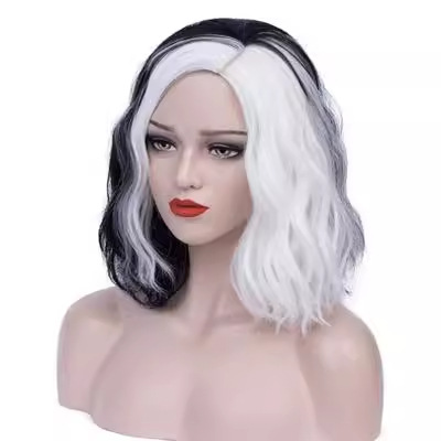Peluca Yin y Yang en blanco y negro exclusiva transfronteriza peluca rizada de longitud media sin flequillo ONDA Cubierta de la cabeza de costura peluca kuila