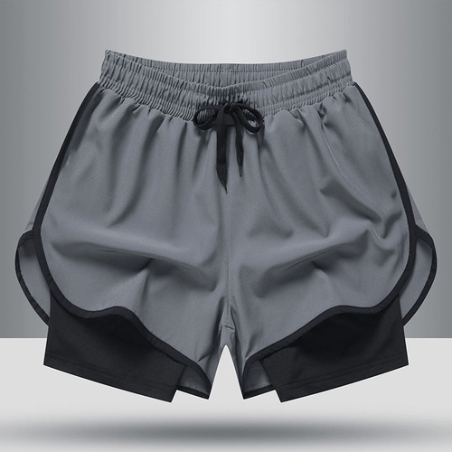 Men's 2024 Summer Quick-Dry Sports Shorts High-Elastic Training Breathable Running Fitness False Two-Piece Underwear-Proof Yoga Pants