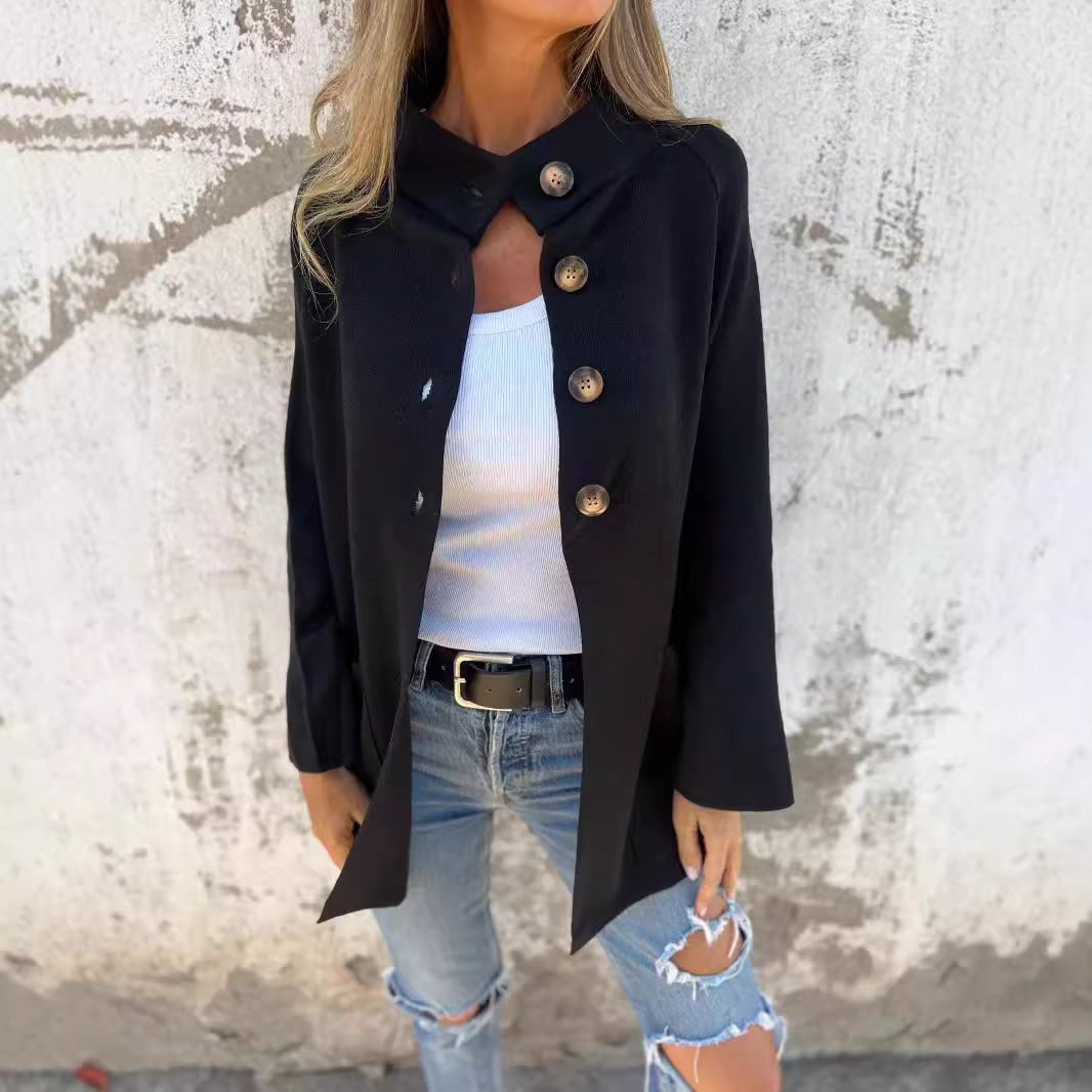 Women's Clothing Lapel Long sleeved Casual Cardigan Solid Color Knitted Jacket Women_voghion.com