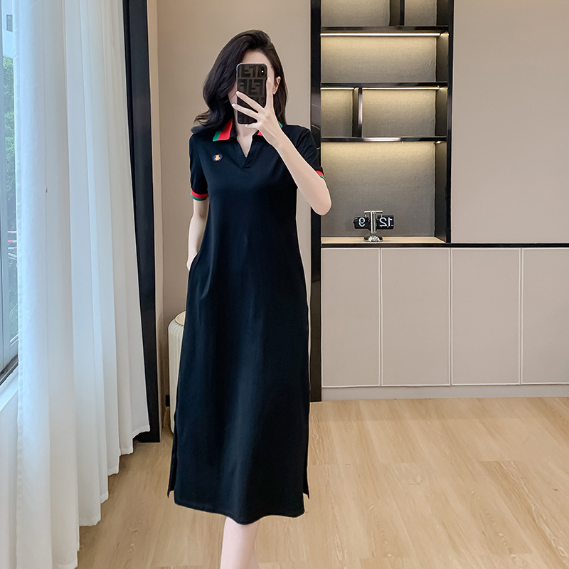 Real shot 2025 summer casual slimming knee POLO collar fashion elegant temperament dress dress