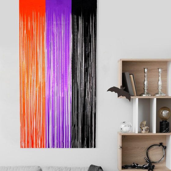 2m Orange Purple Black Rain Silk Curtain Halloween Party Ball Background Decorative Tassel Curtain Macaron Colorblock Rain Silk Door Curtain
