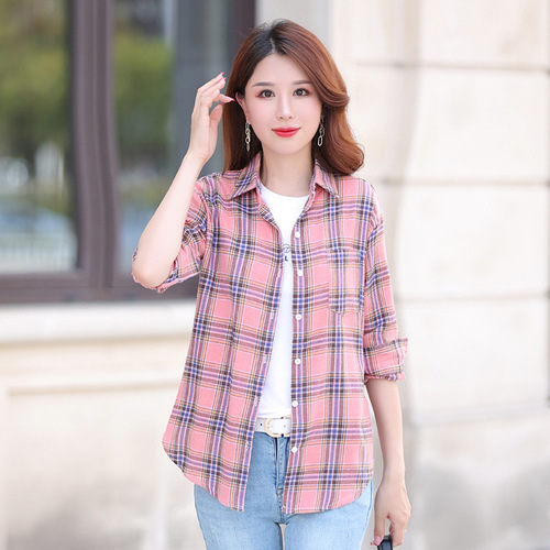 Women's Plaid Shirt Casual Fashion Versatile Open Cardigan Loose Fitting Tunic Coat Agent Trendy temperament