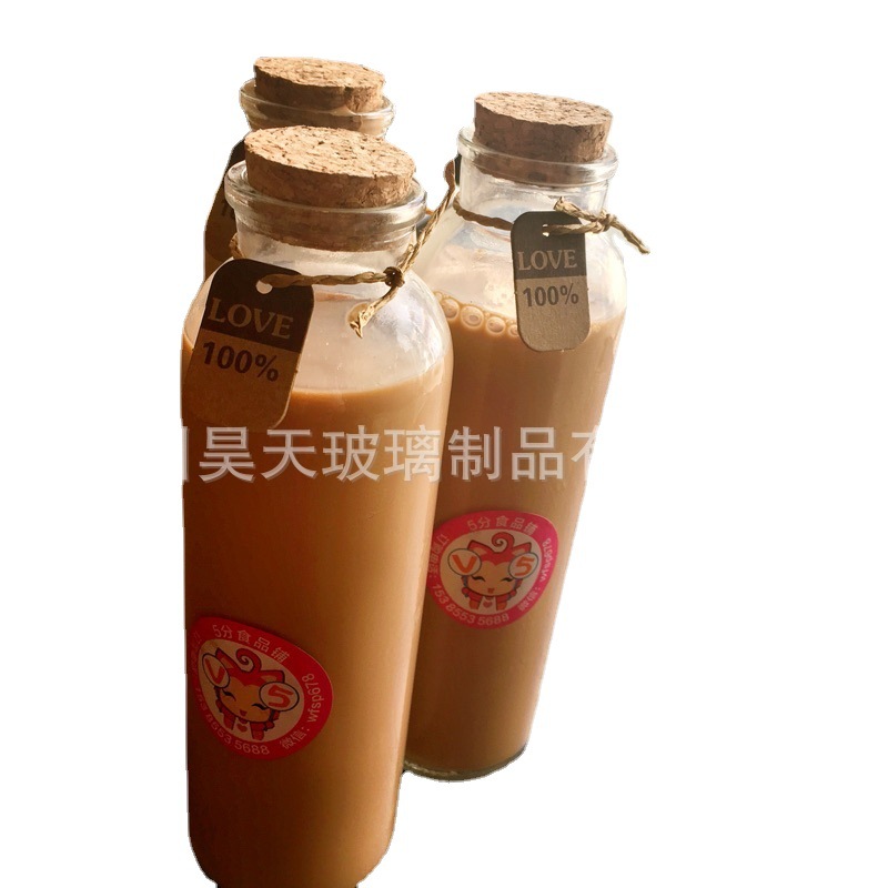 厂家供应350ml玻璃泡茶瓶 果汁饮料瓶 奶茶瓶 可以印刷logo花茶罐