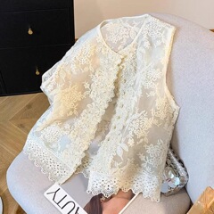 2025超仙爆金重工刺繍馬甲国風新レース釘珠中国式刺繍ショートコート