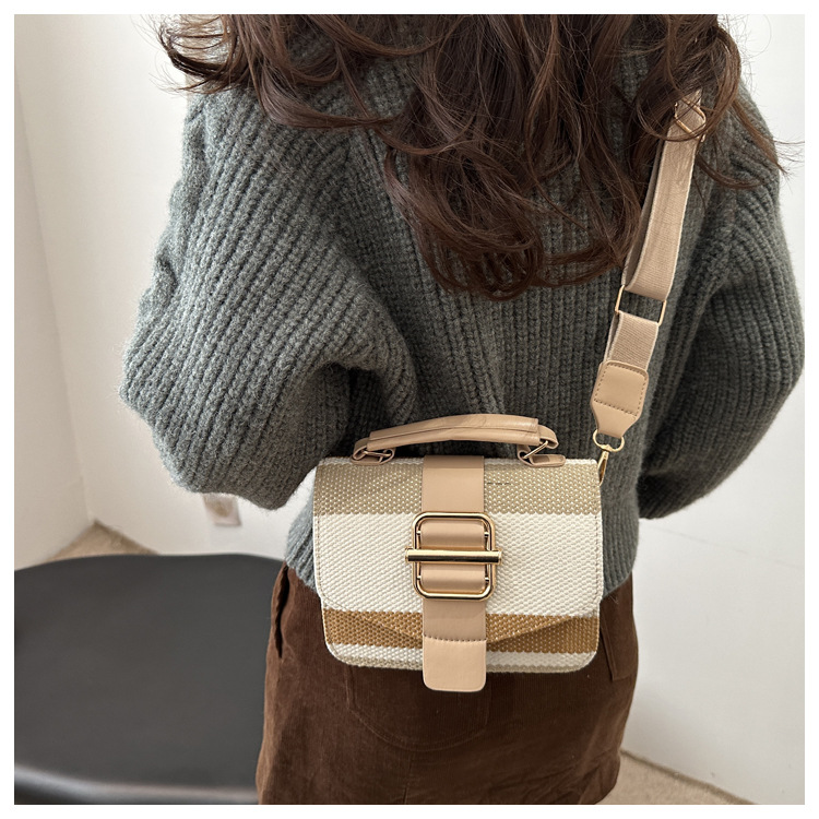 337g Weight Polyester Lining Material Sewing Thread Fashion Element Magnetic Buckle, Flip Cover Closure Type Top Handle, Sling Strap Strap Type Crossbody Bag Bags Type Casual, Daily, Shopping Occasion Pu Leather Material Stripe Pattern All Seasons Season Women's Gender Classic Style Style Square Shape Women's Pu Leather Stripe Classic Style Sewing Thread Square Magnetic Buckle Flip Cover Crossbody Bag 2