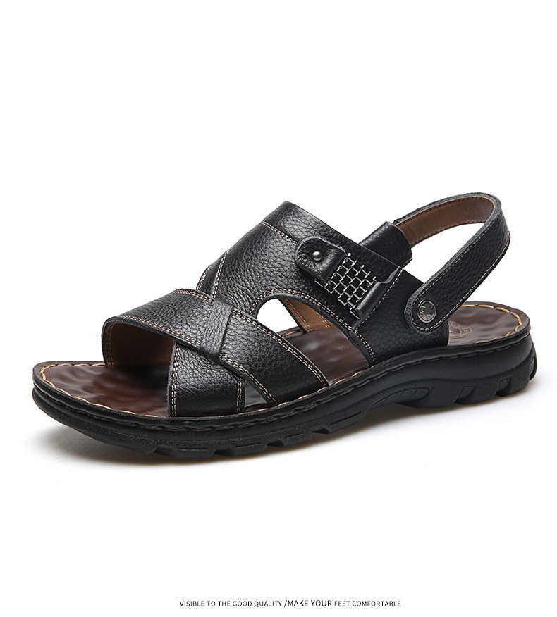 Dép sandal nam da bò lớp đầu hở ngón, dép đi biển da thật thoáng khí chống trượt size lớn — 10135 màu đen, 10888 màu đen, 12129 màu đen, 12129 vàng nâu chi tiết 18