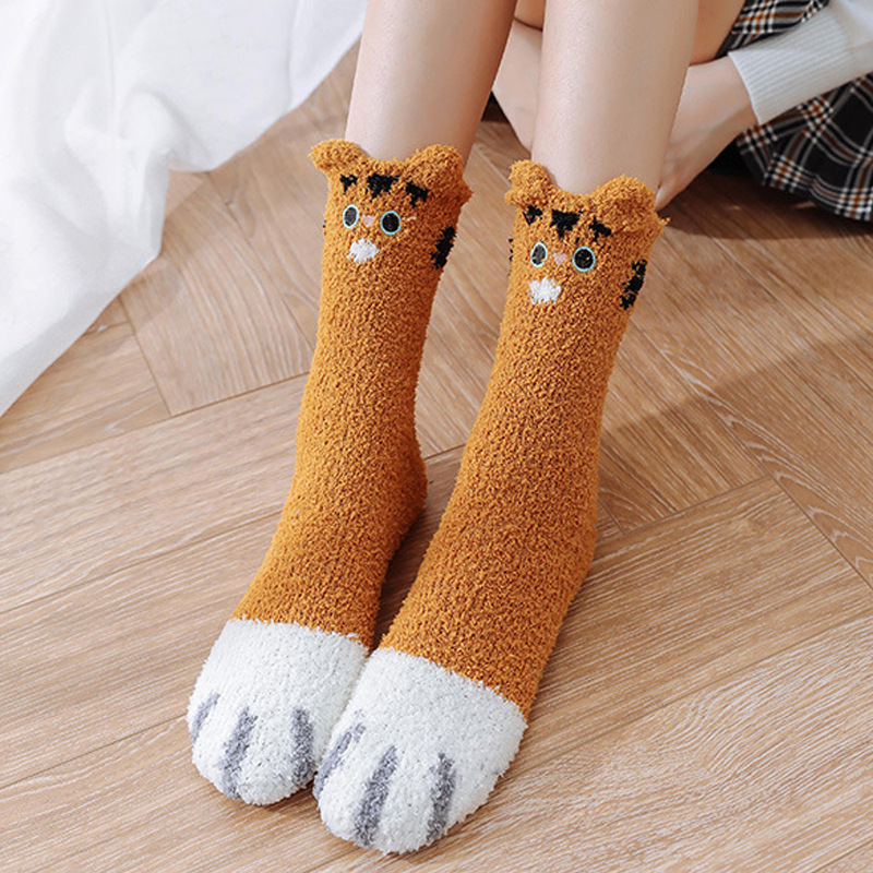 SC287 Coral Socks Plush thickening keep warm The month long and tube-shaped sleep towel Floor socks sleep