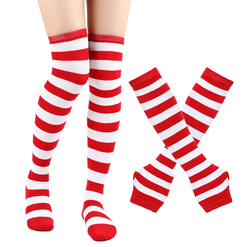 Mănuși cu dungi, șosete lungi peste genunchi, set de costume de petrecere pentru cosplay de Halloween SOC_voghion.com