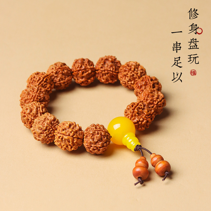 尼泊尔金刚手串仿蜜蜡 牛骨饰品金刚菩提子念珠手链文玩 有涂层