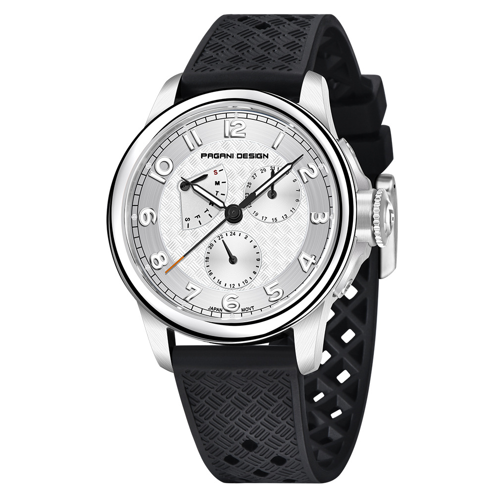 PAGANI-PD1780 reloj de hombre multifuncional reloj de cuarzo calendario semana impermeable nocturna reloj de cinta adhesiva de acero