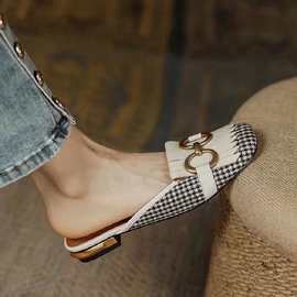 法式小众包头半拖鞋女夏外穿2023新款时尚平底凉拖时尚流苏穆勒鞋