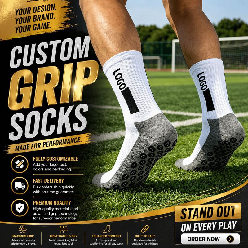 New Style Solid Color Non-Slip Silicone Sole Grip Sports Socks, Custom Men's Grip Soccer Socks