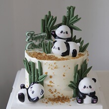 卡通可爱软萌搪胶熊猫森林竹子儿童生日蛋糕装饰甜品摆件插件模型