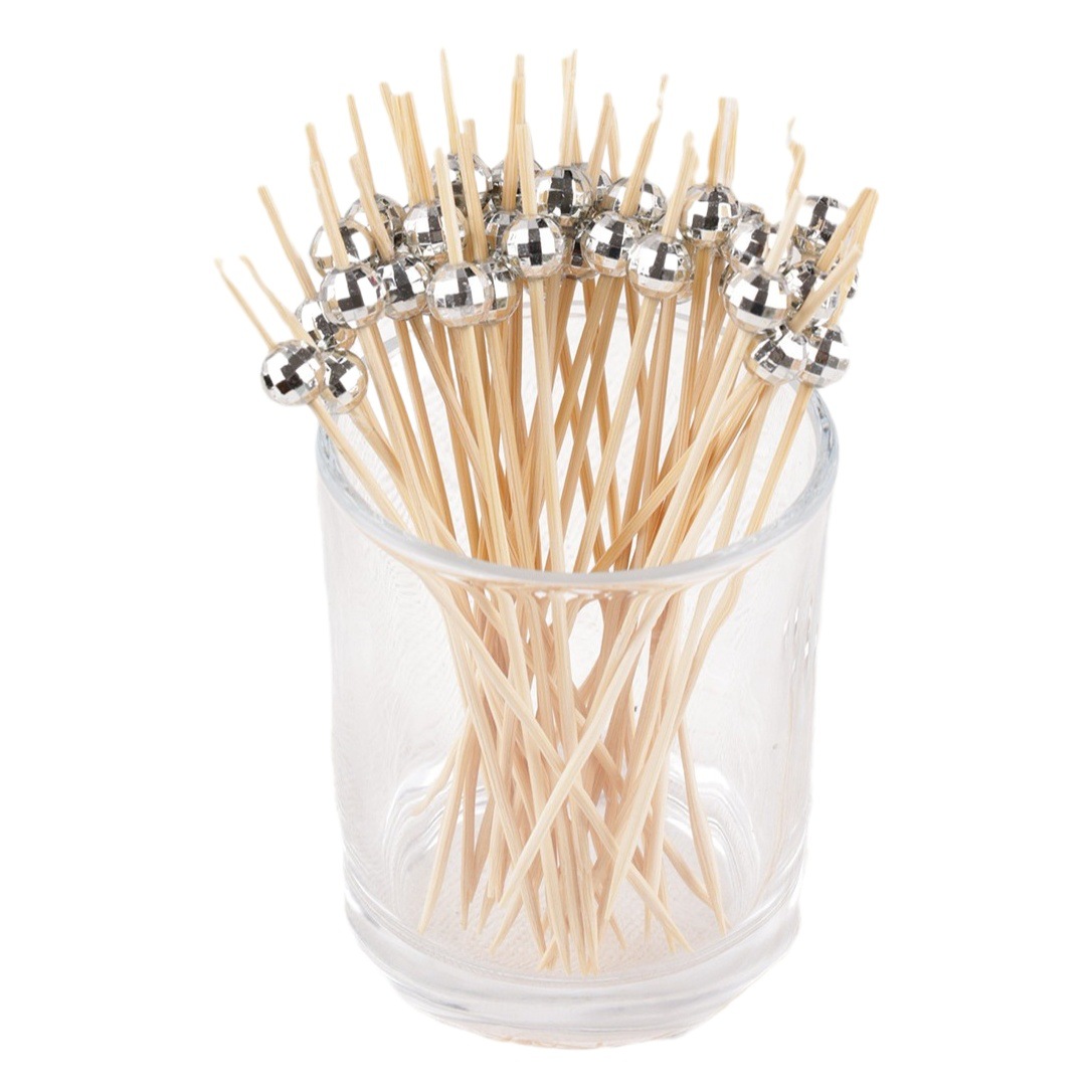 Spot 100 Fancy Fruit Picks, Cocktail Disco Silver Bamboo Picks, Beaded Silver Bead Picks, Ktv Fruit Plate Picks