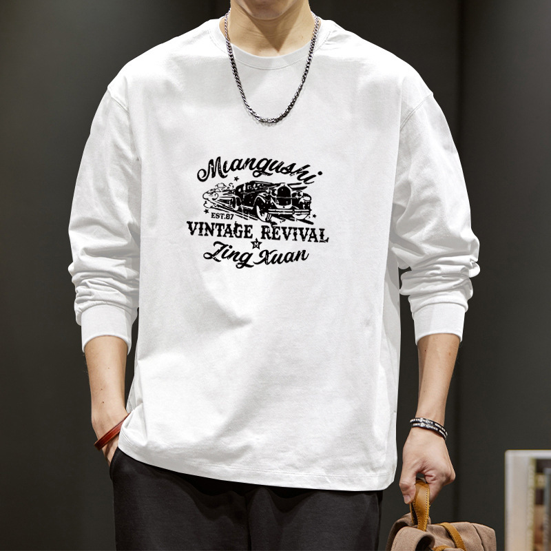 Mountain-style outdoor long-sleeve T-shirt for men, made of pure cotton, loose fit, round neck, simple design, suitable for larger builds, and can be worn as an outer layer Mountain-style outdoor long-sleeve T-shirt for men, made of pure cotton, loose fit, round neck, simple design, suitable for larger builds, and can be worn as an outer layer