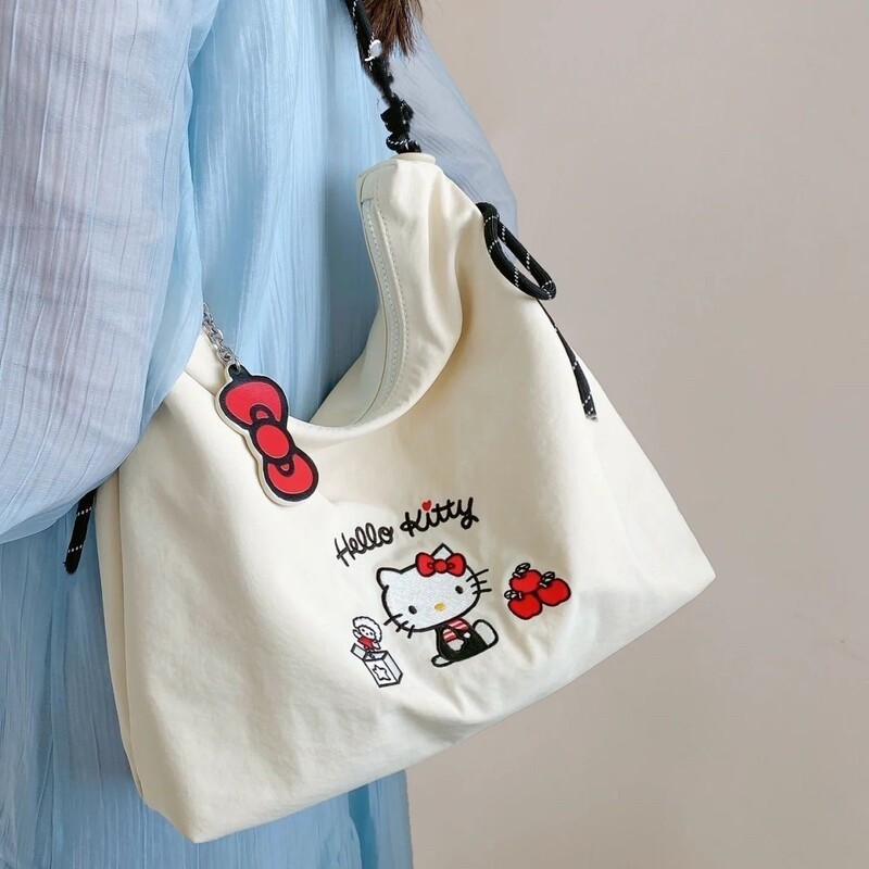 起爆ハローキティかわいい刺繍ズック斜めショルダーバッグ大容量ポータブル外出トートバッグ|undefined