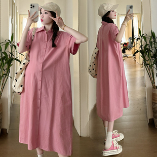 2025 Summer New Korean Style Plus Size Maternity Wear Loose Long Dress Trendy Mom Shirt Large Shirt Long Skirt
