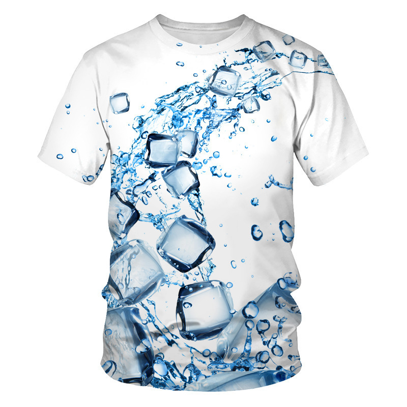 Spring and Summer Explosions Short-sleeved T-shirt Men's Water Ice 3D Digital Printing Round Neck Loose Men's Half-sleeved Base Shirt
