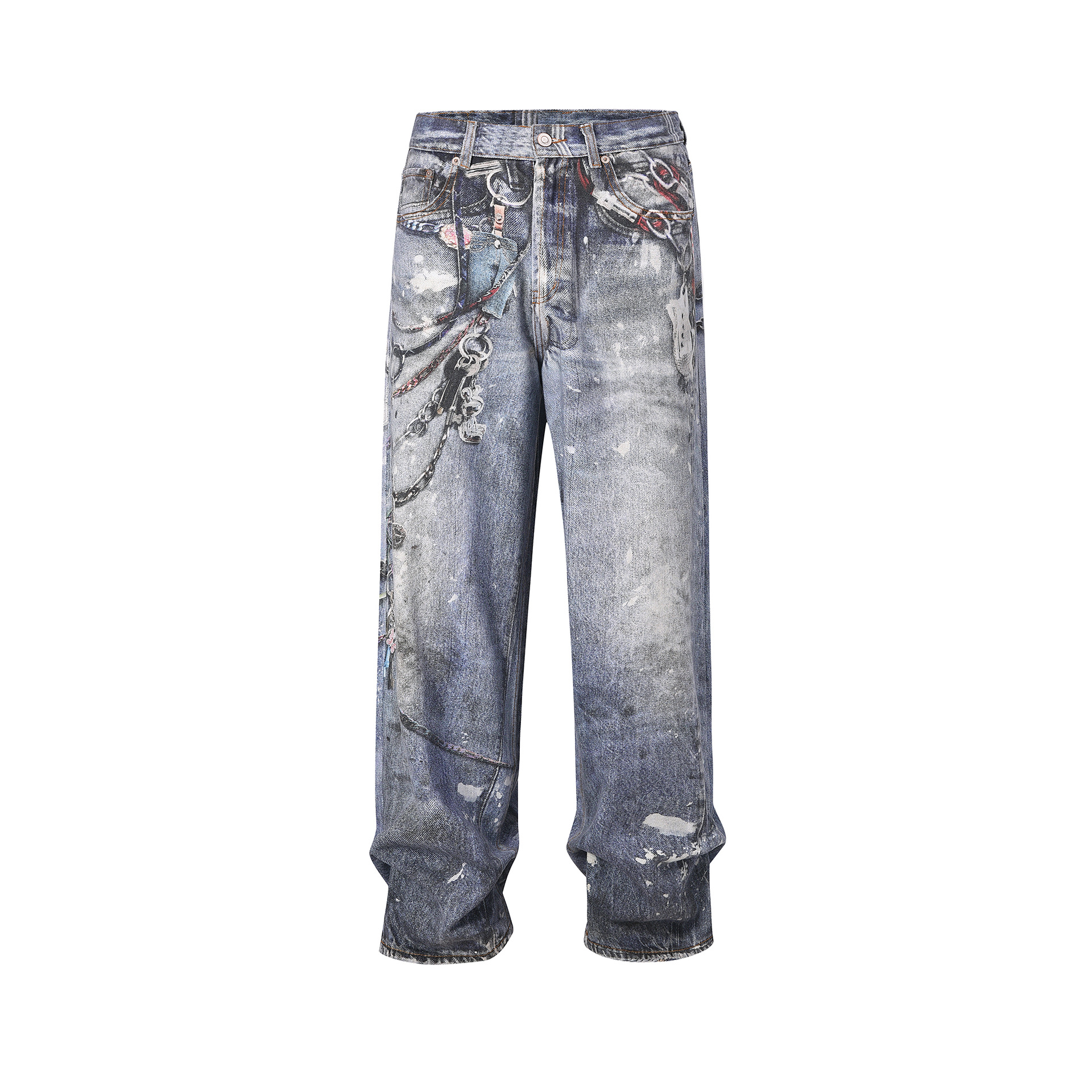 Herrejeans med rett passform og vide ben med diamantmønster_voghion.com