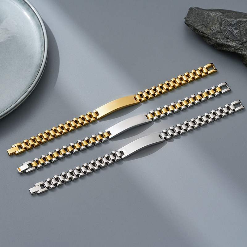 Cross-Border 10mm Watch Strap Chain Curved Brand Couple Watch Strap Titanium Steel Bracelet Trendyy Vacuum Electroplating Stainless Steel Unisex