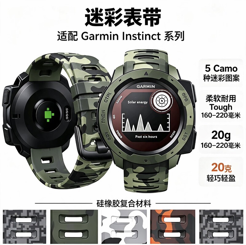 Camouflage-style silicone strap compatible with Garmin Instinct 2 Instinct Esports E Camouflage-style silicone strap compatible with Garmin Instinct 2 Instinct Esports E