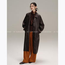 AC Sunshine环保PU皮衣英伦风格纹摩登复古高级感风衣外套女19085