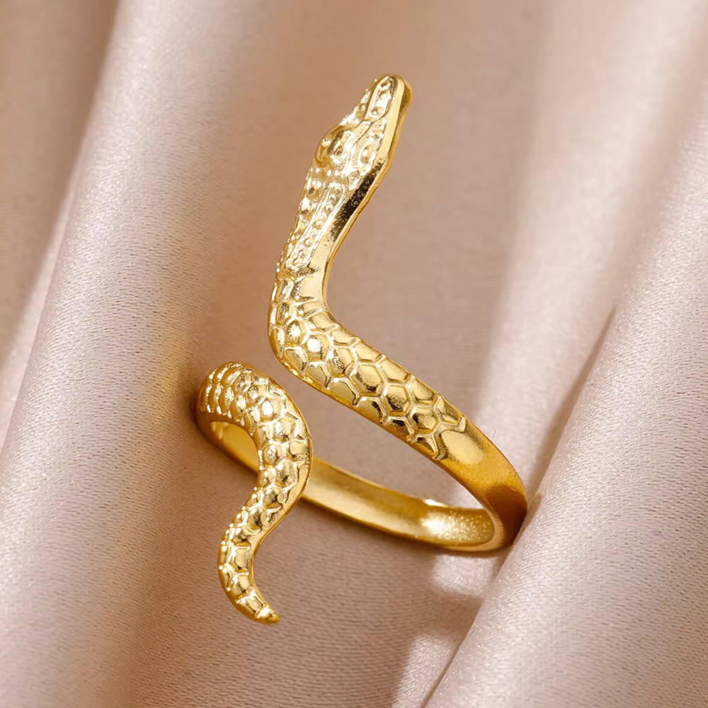 6g Weight 0.03µm Gold Plating Thickness PVD Coated Gold Plating Process 18K Real Gold Plated Plating Material Zircon Inlay Material Open Rings Classification 1 Piece Quantity Daily Occasion 304 Stainless Steel Material Snake Pattern All Seasons Season Unisex Gender Glam, Hip-Hop, Exaggerated Style Plating, Hypoallergenic Craft Glam Hip-Hop Exaggerated Snake 304 Stainless Steel Copper Plating Unisex Open Rings 12