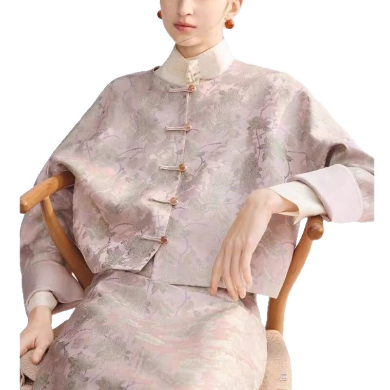 朗家提花设计感国风2025秋新款气质新中式粉色高级感短外套女|undefined