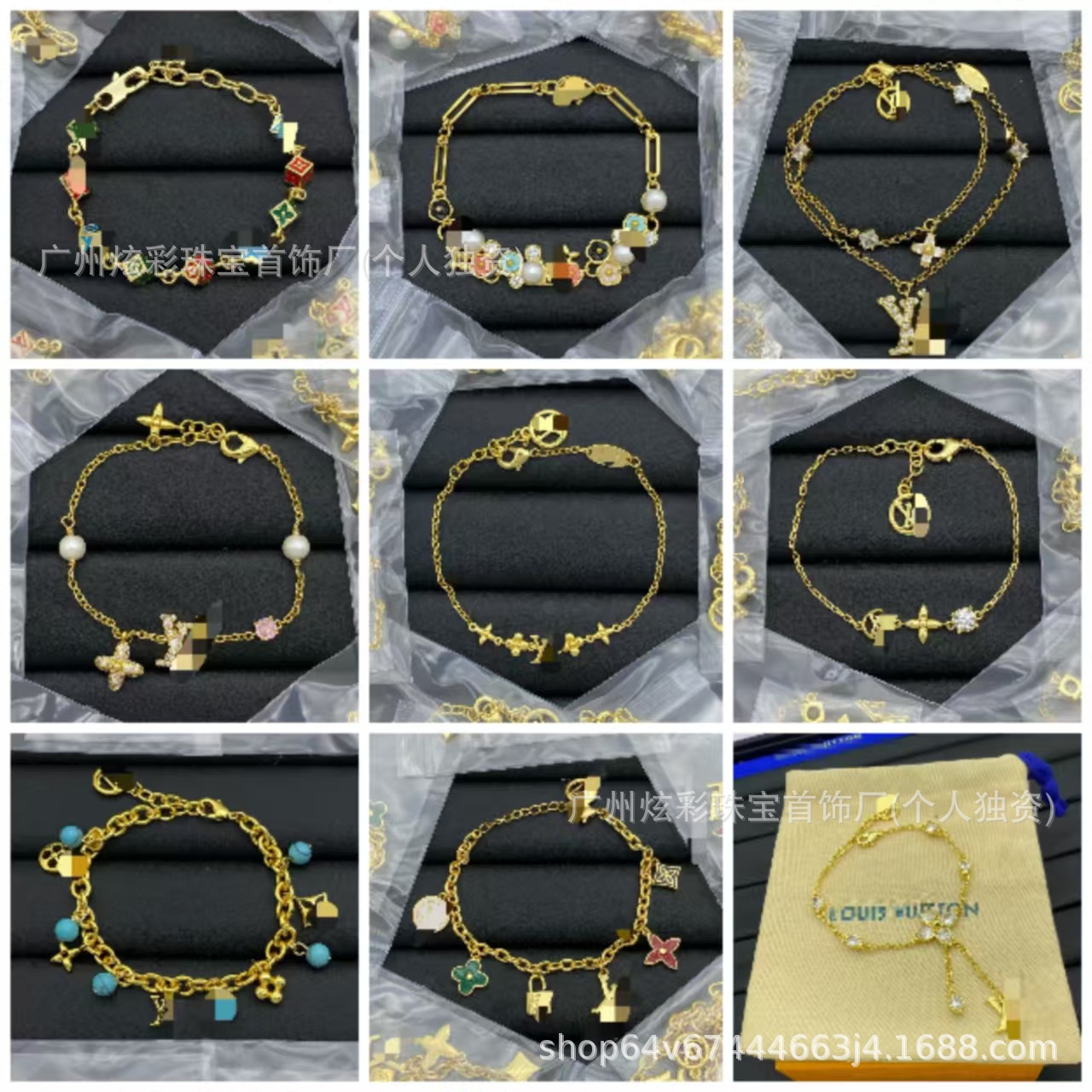 High-Quality Women's Bracelet with Four-Leaf Clover, Five-Flower V Letter, Old Flower, Full Diamond Clavicle Chain, Factory Wholesale