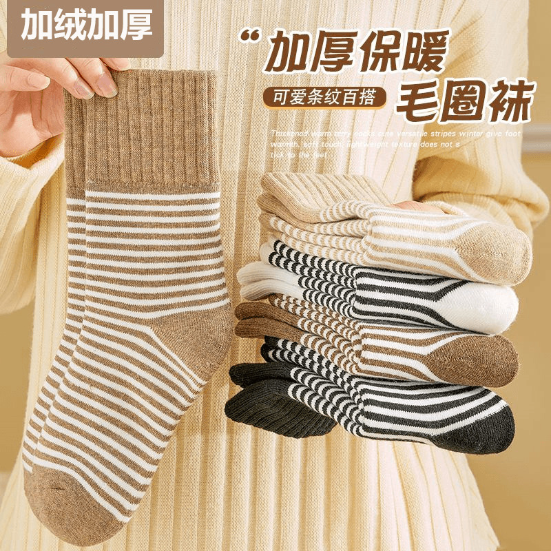 條紋女士毛圈襪加厚冬季保暖韓版襪ins原宿復古街頭時尚襪子批發