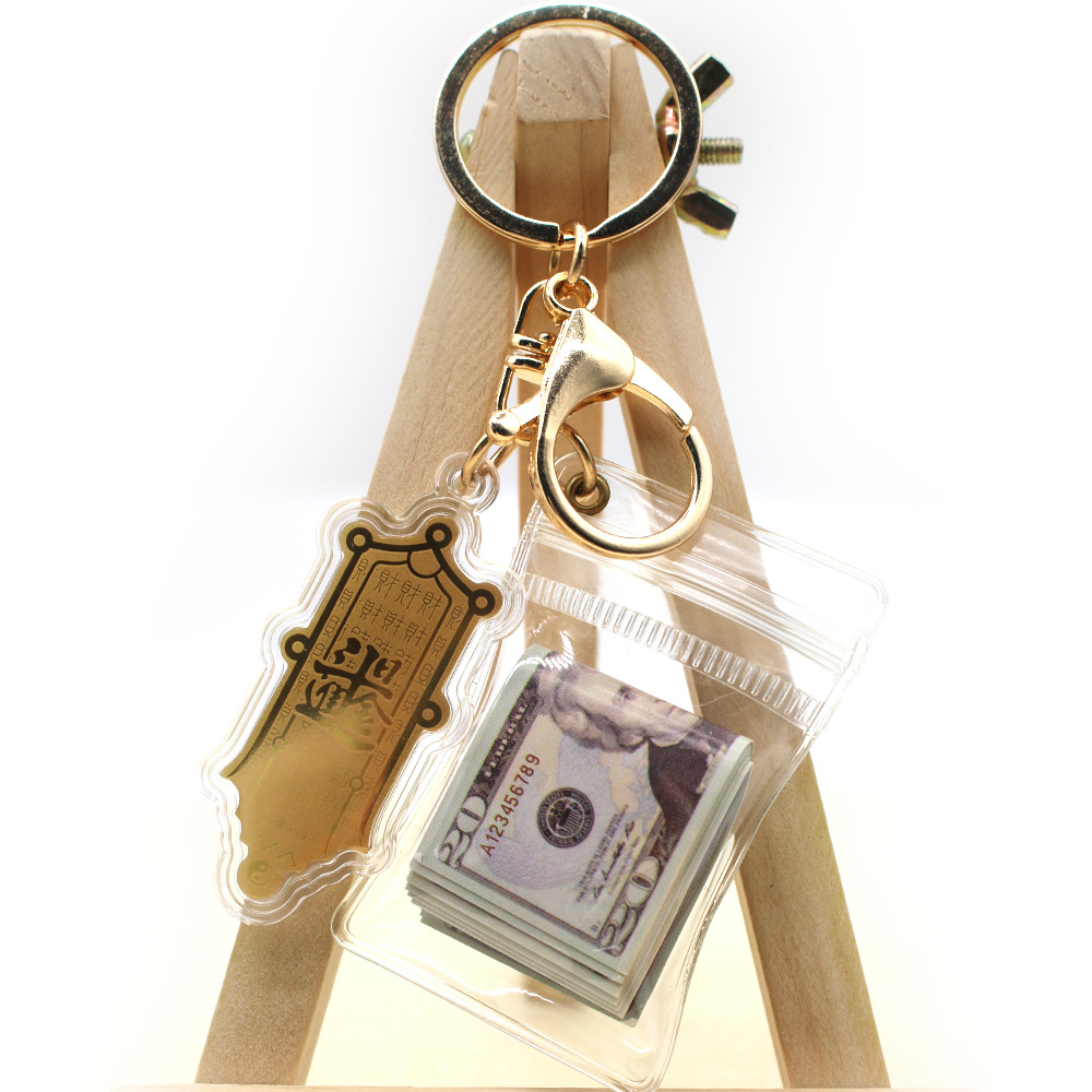 Simulación de dólar de Taiwán, dólar estadounidense, libra, won coreano, moneda indonesia, llavero, colgante de billetes de papel, medalla de oro, colgante de barra de oro, máquina de bebé