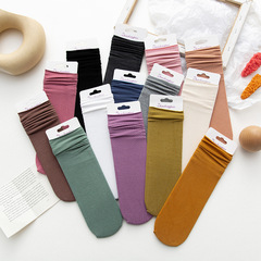 秋季純色女襪子精梳棉堆堆襪日系卷邊莫蘭迪色棉襪中筒襪