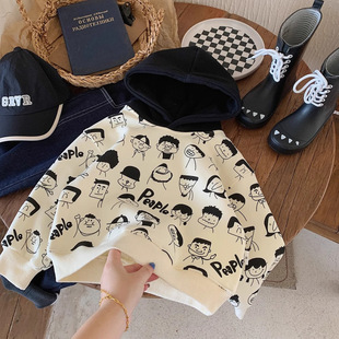 X258 Boys and Girls Baby Hooded Contrast Color Printed Sweat