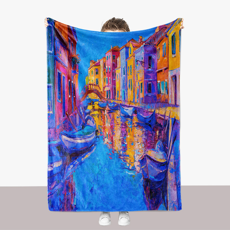 Abstrakte Ölgemälde-Landschaftsserie, Flanell, 3D-gedruckt, verdickte Sofadecke_voghion.com