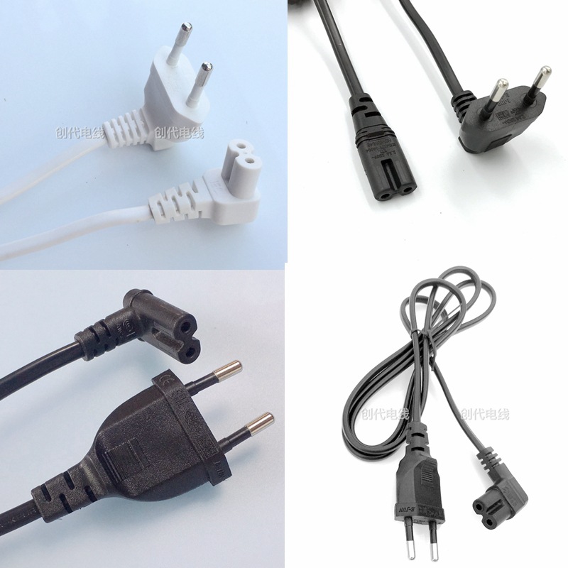 CE 欧规欧标欧式2芯插头电源线 90度弯头两插 L型八字尾电源线
