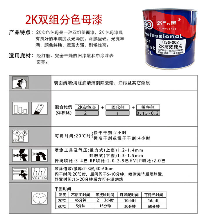 2K Two-Component Automotive Paint, Baking Paint, Glossy Paint, Color-Mixing Metallic Paint, Anti-Rust Industrial Advertising Ceramic White Paint, Topcoat
